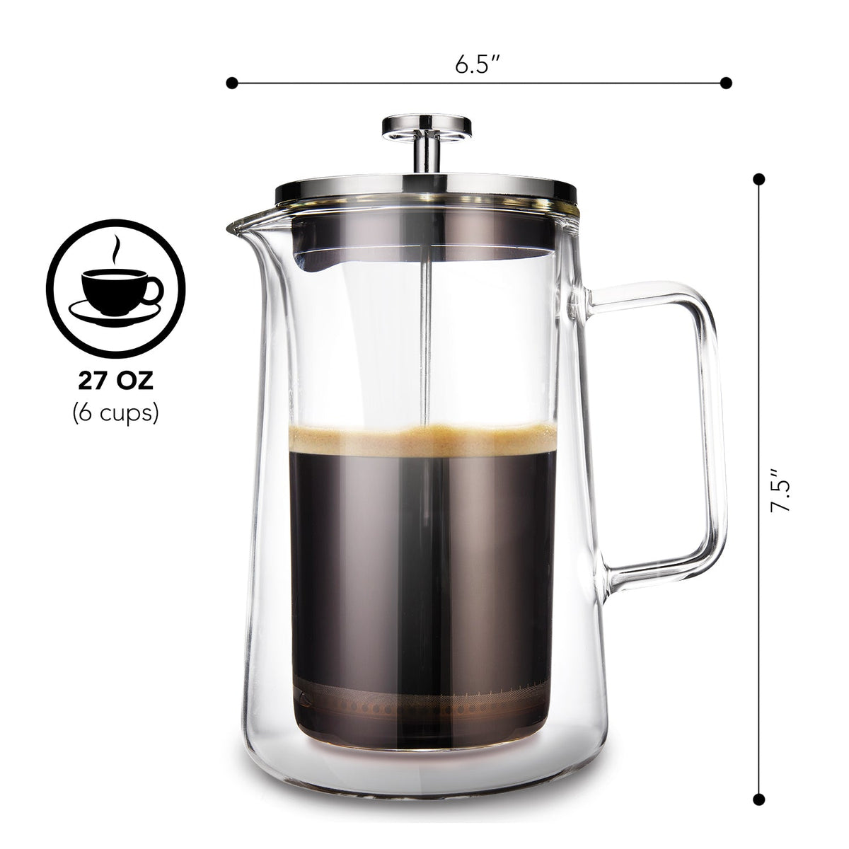 French Press Coffee Bundle – Glass Press, Double-Wall Mugs & Grinder + Free Milk Frother