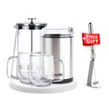 French Press Coffee Bundle – Glass Press, Double-Wall Mugs & Grinder + Free Milk Frother