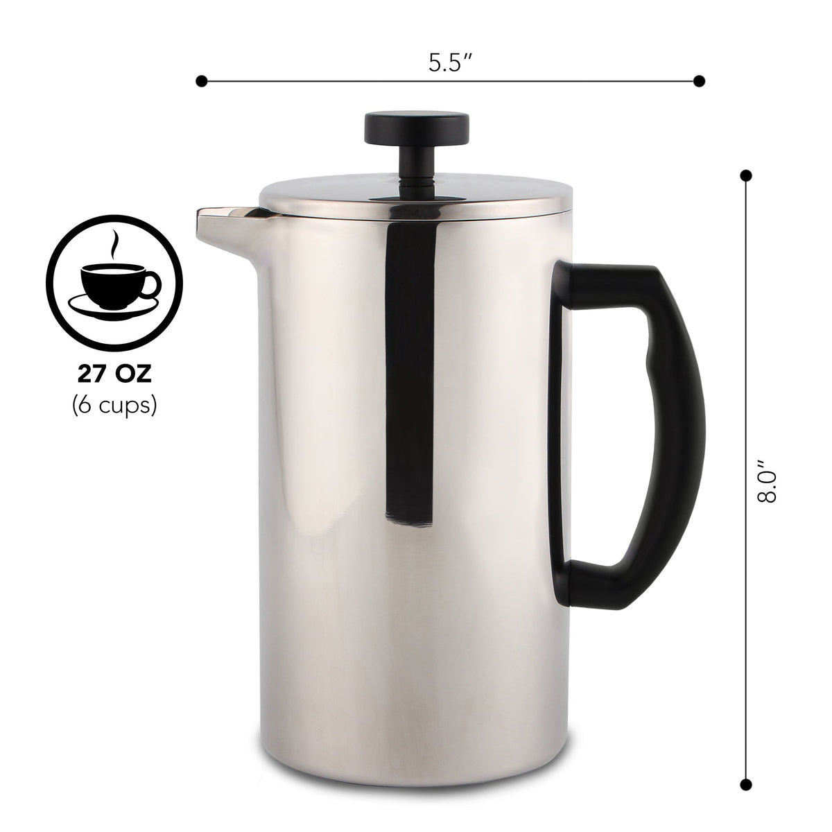 Stainless Steel French Press – 27 oz (800 ml) with Extra Filter
