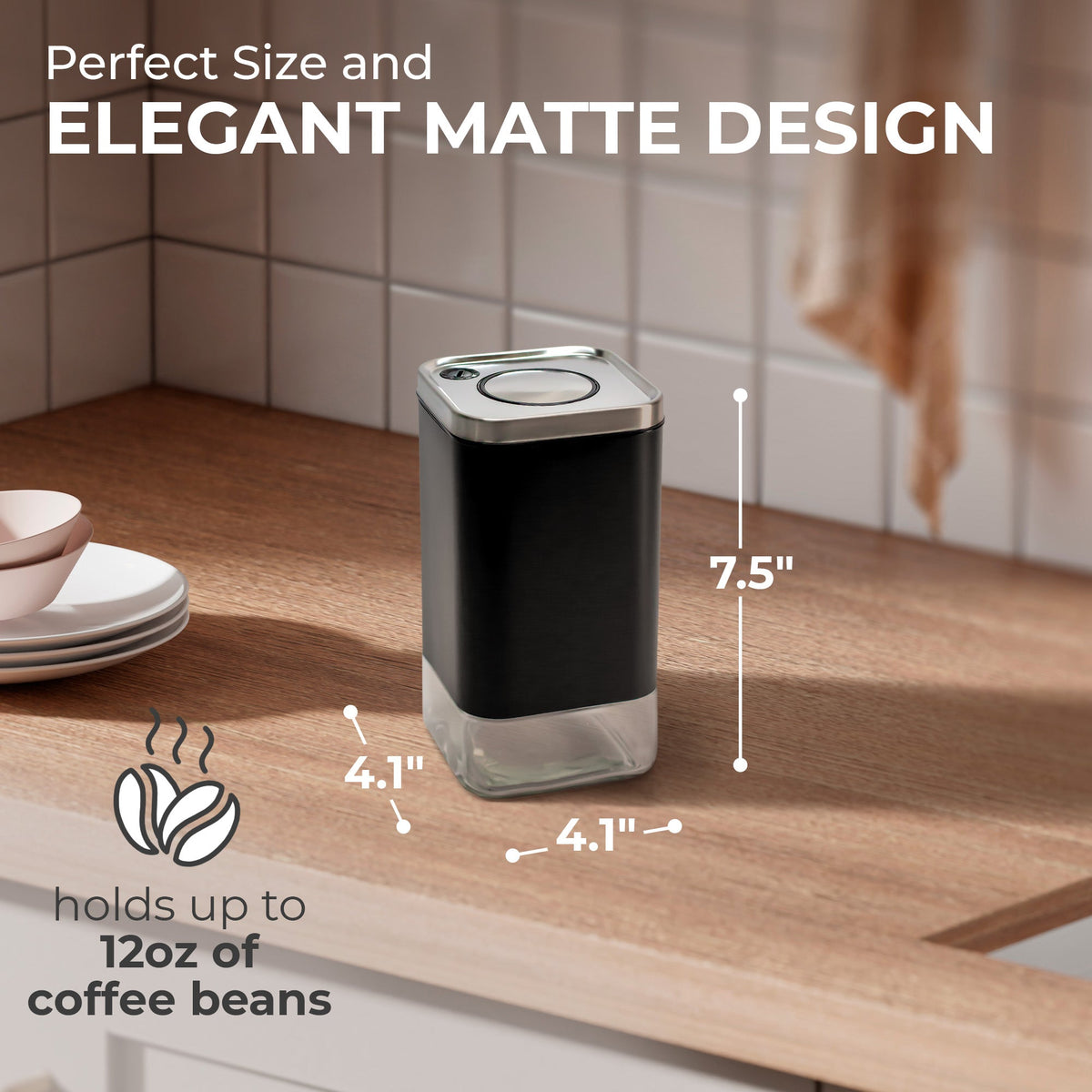 Airtight Square Coffee Canister – 12 oz