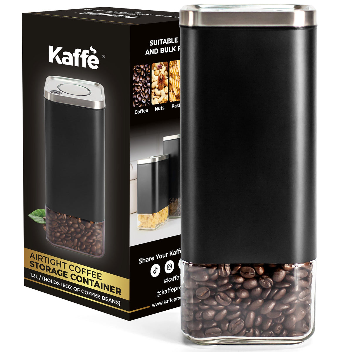 Airtight Square Coffee Canister – 16 oz