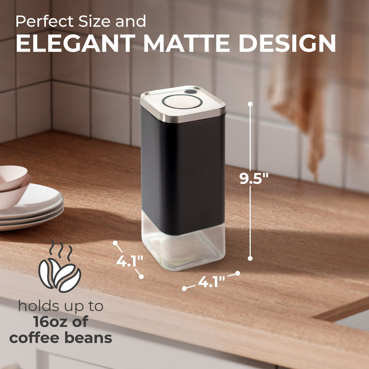 Airtight Square Coffee Canister – 16 oz