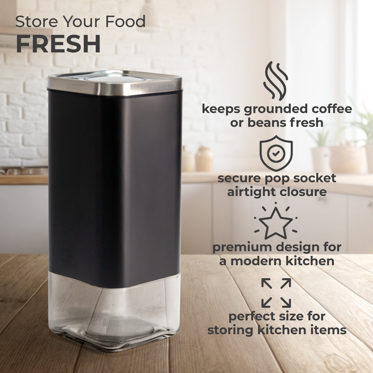 Airtight Square Coffee Canister – 16 oz