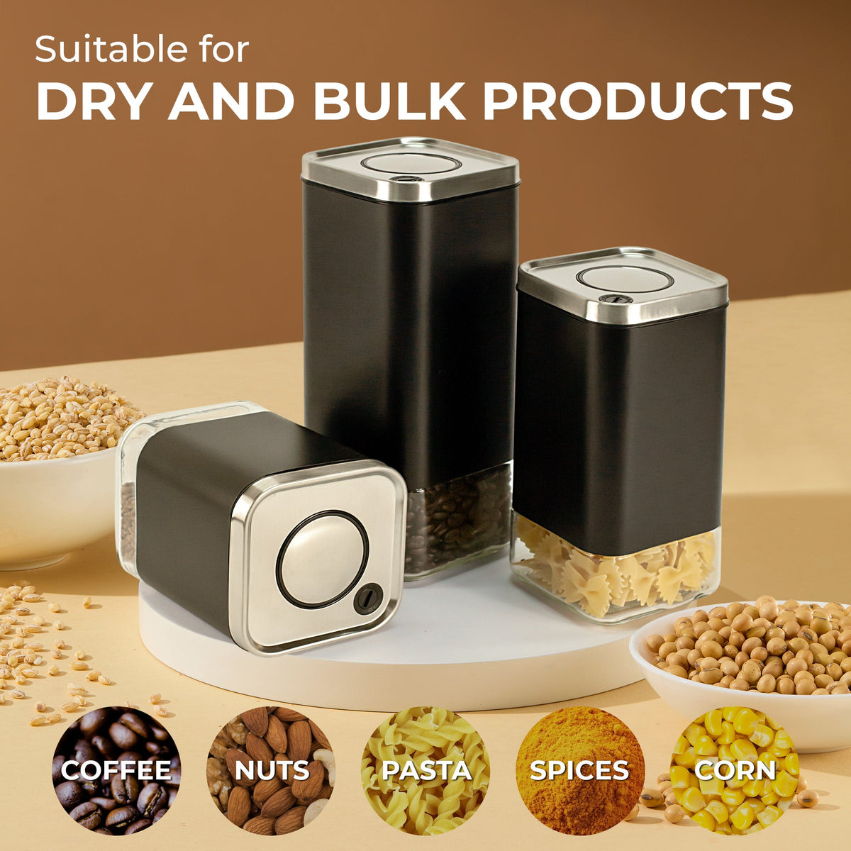 Airtight Square Coffee Canister – 16 oz