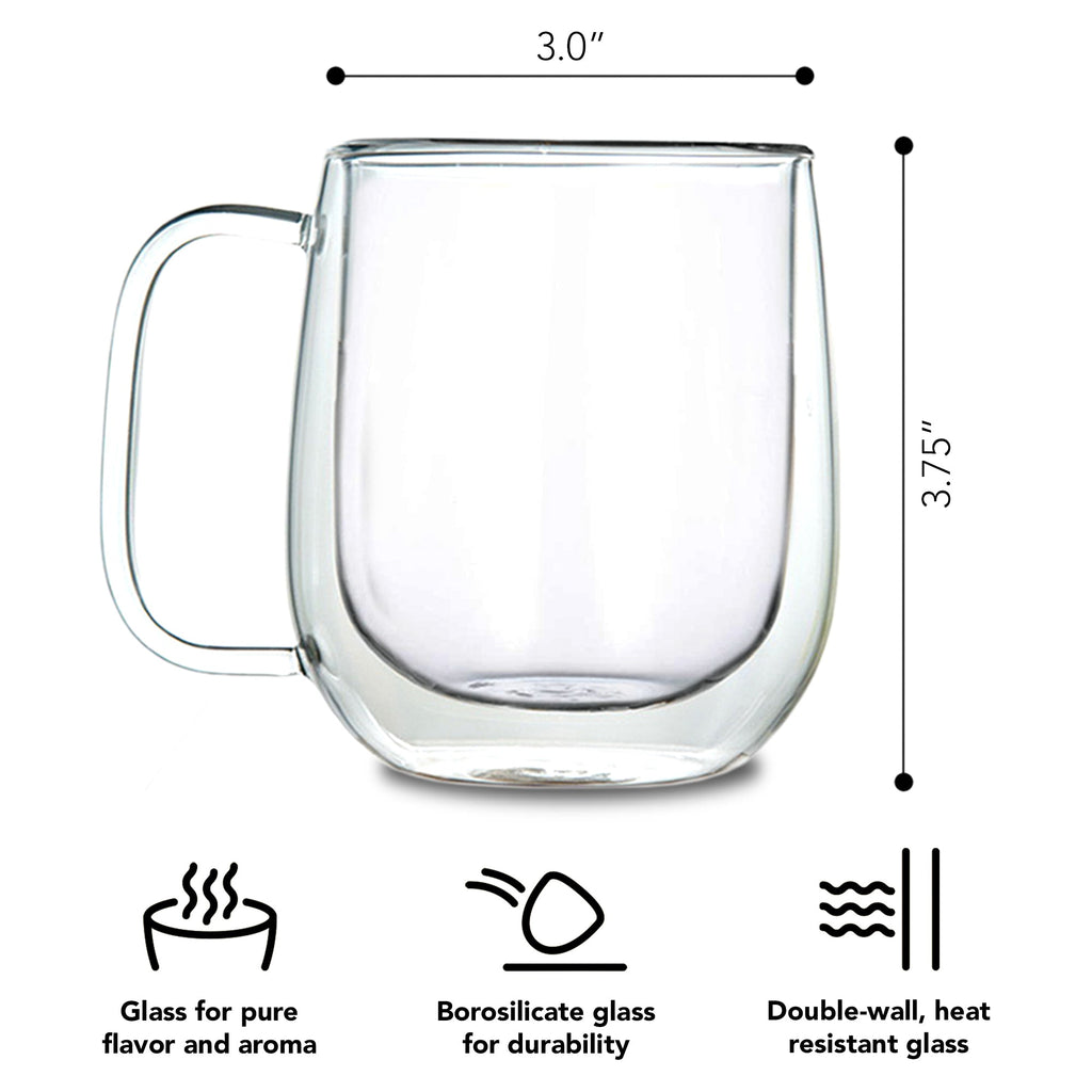 French Press Coffee Bundle – Glass Press, Double-Wall Mugs & Grinder + Free Milk Frother