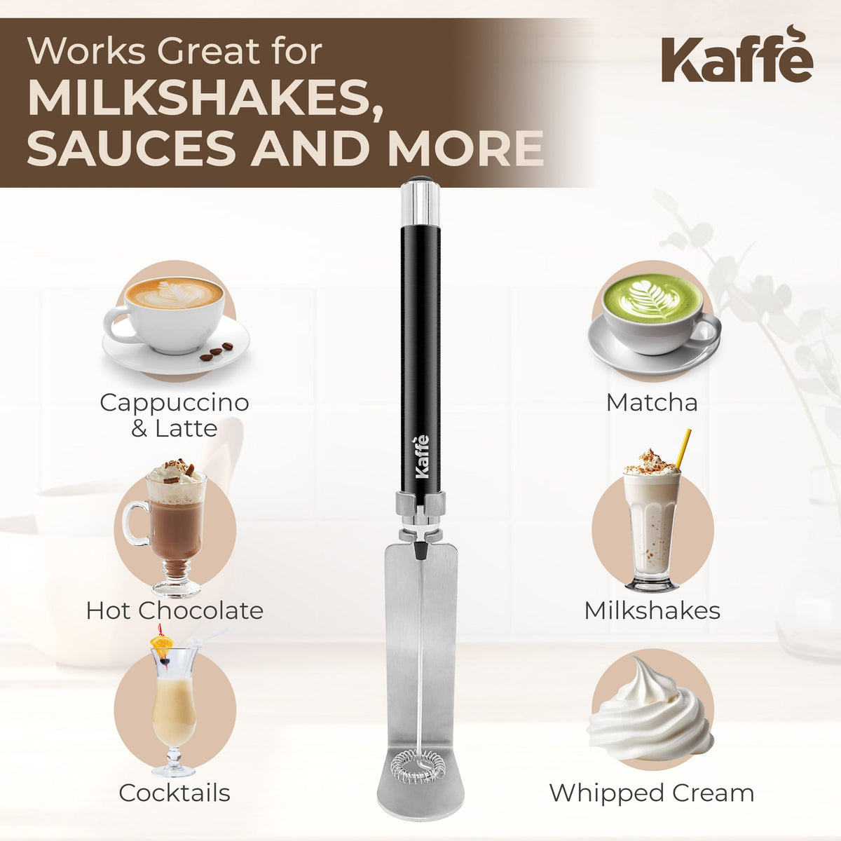 Battery-Powered Handheld Milk Frother with Stand