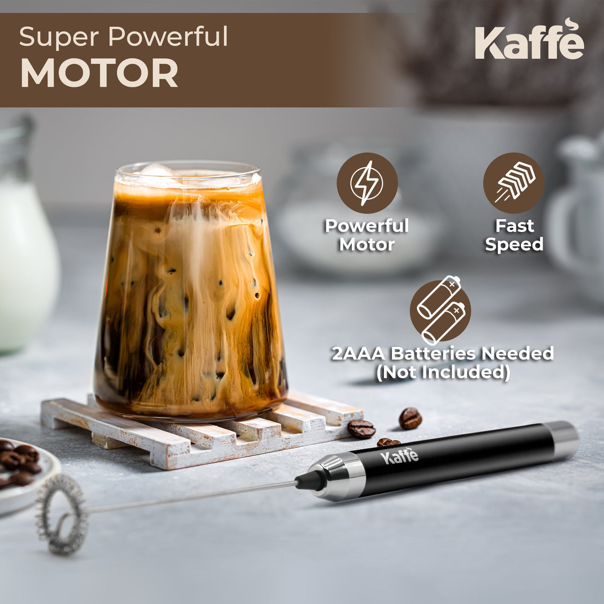 Battery-Powered Handheld Milk Frother with Stand