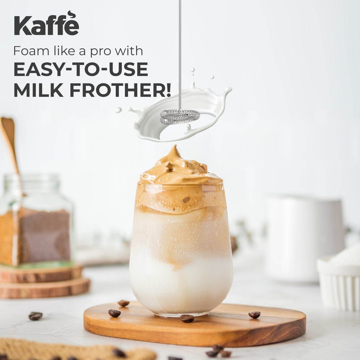 Battery-Powered Handheld Milk Frother with Stand