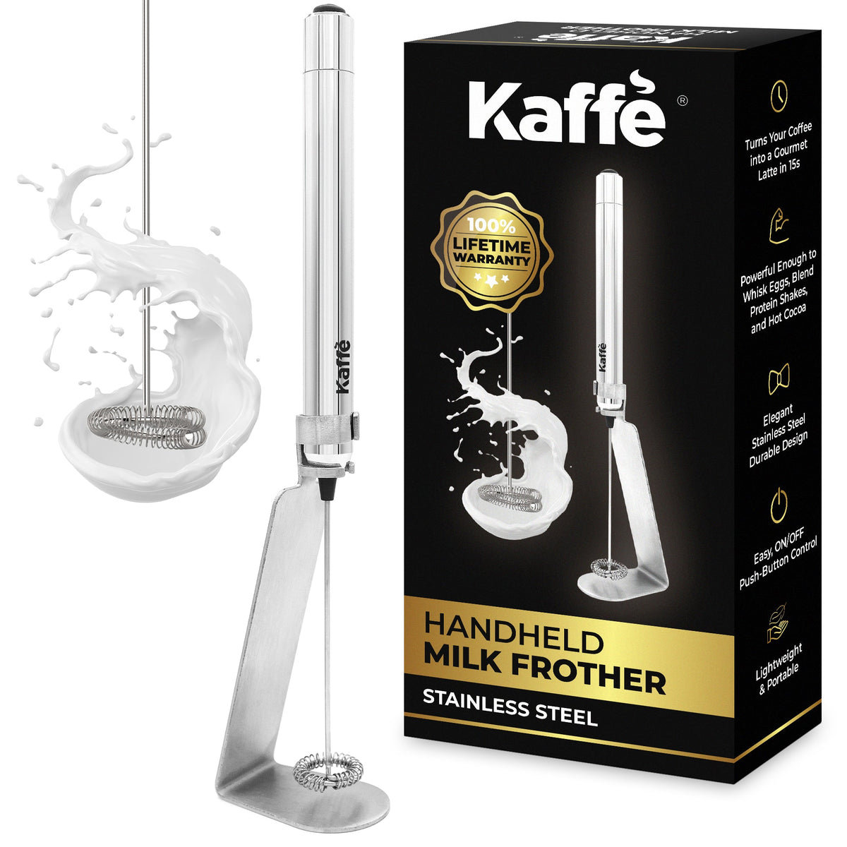 Battery-Powered Handheld Milk Frother with Stand