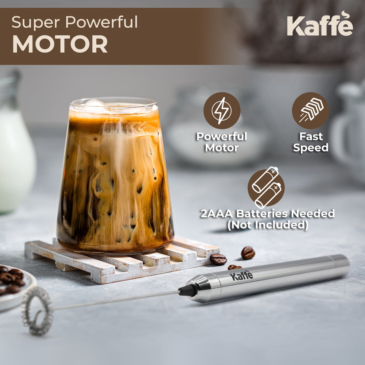 Battery-Powered Handheld Milk Frother with Stand