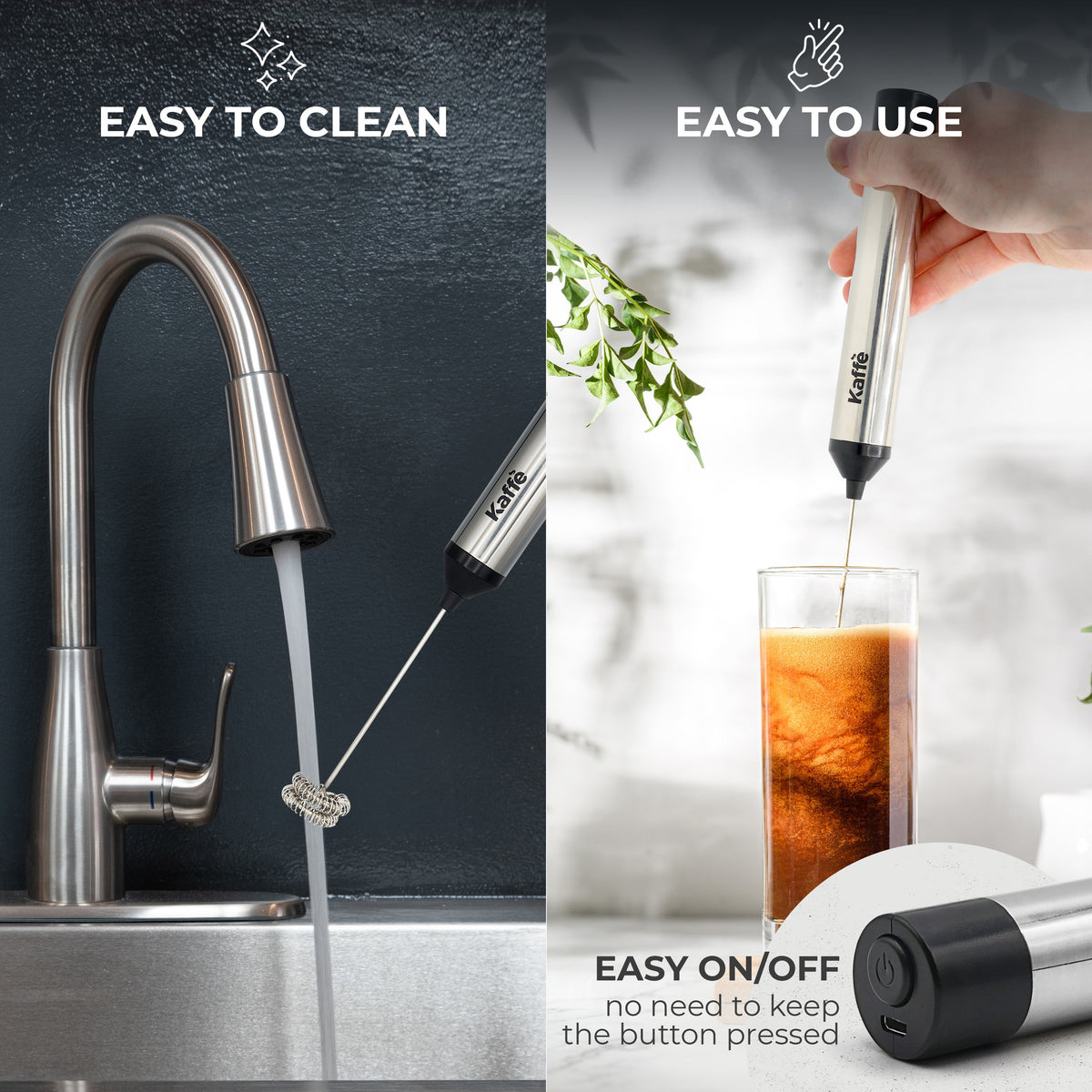 Rechargeable Handheld Milk Frother with Stand & 2 Whisks