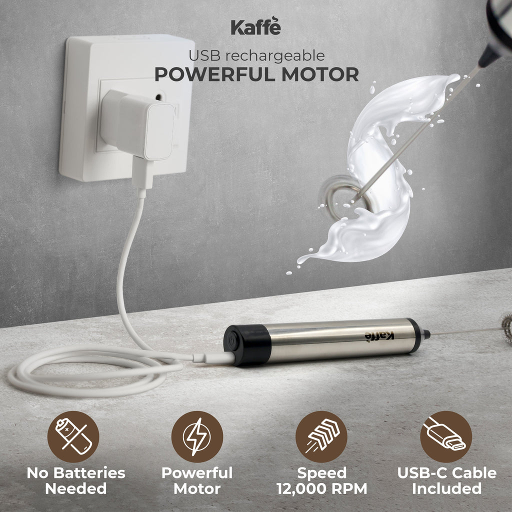 Rechargeable Handheld Milk Frother with Stand & 2 Whisks