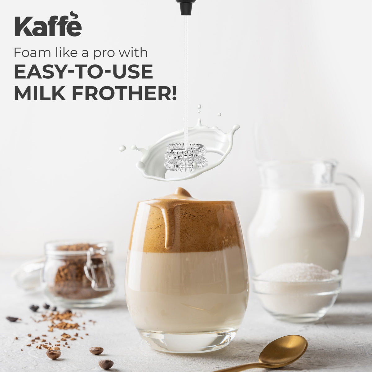 Rechargeable Handheld Milk Frother with Stand & 2 Whisks