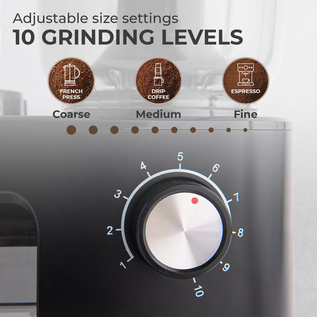 Flat Burr Coffee Grinder – 10 Grind Settings