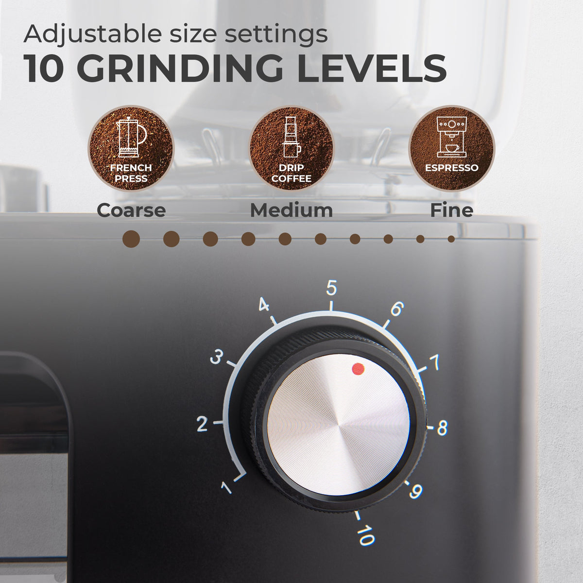 Flat Burr Coffee Grinder – 10 Grind Settings