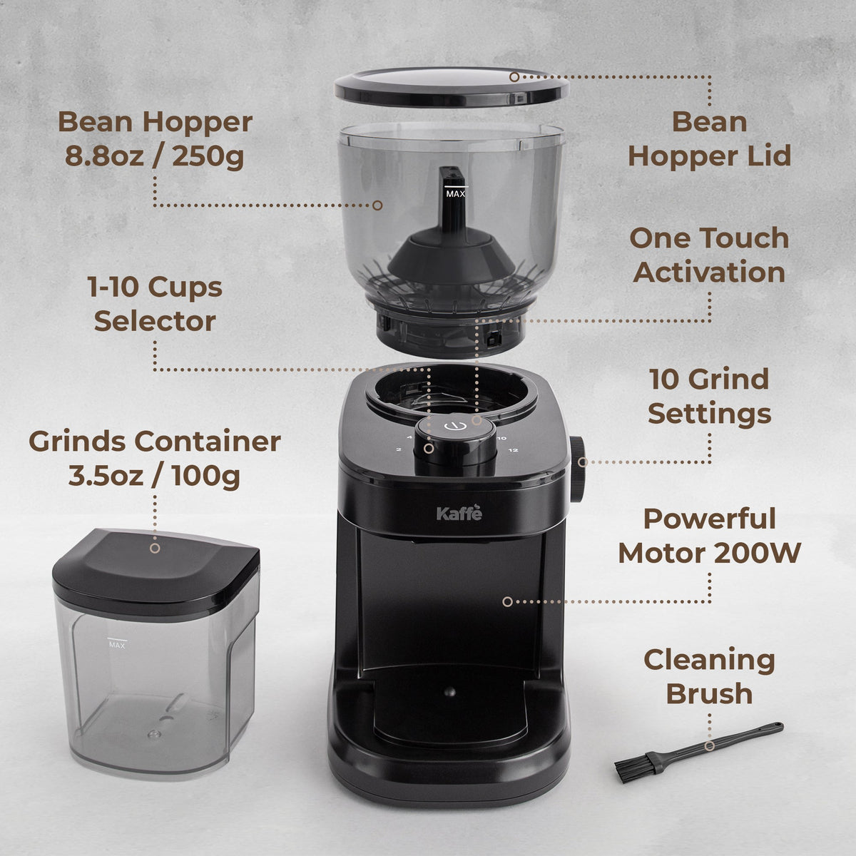 Flat Burr Coffee Grinder – 10 Grind Settings
