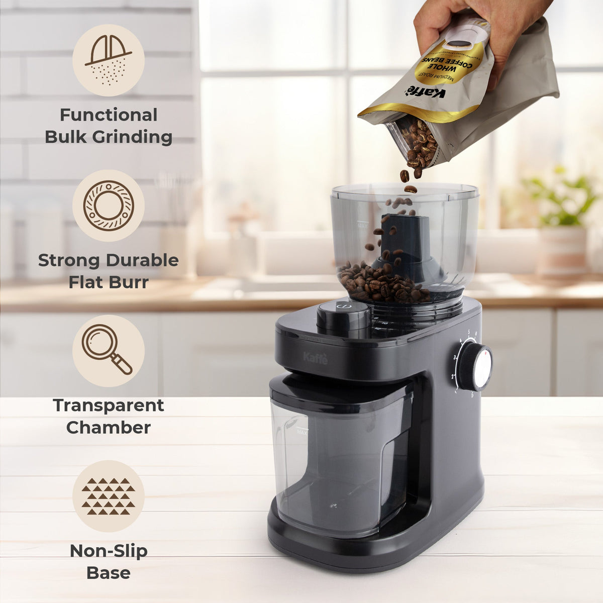 Flat Burr Coffee Grinder – 10 Grind Settings