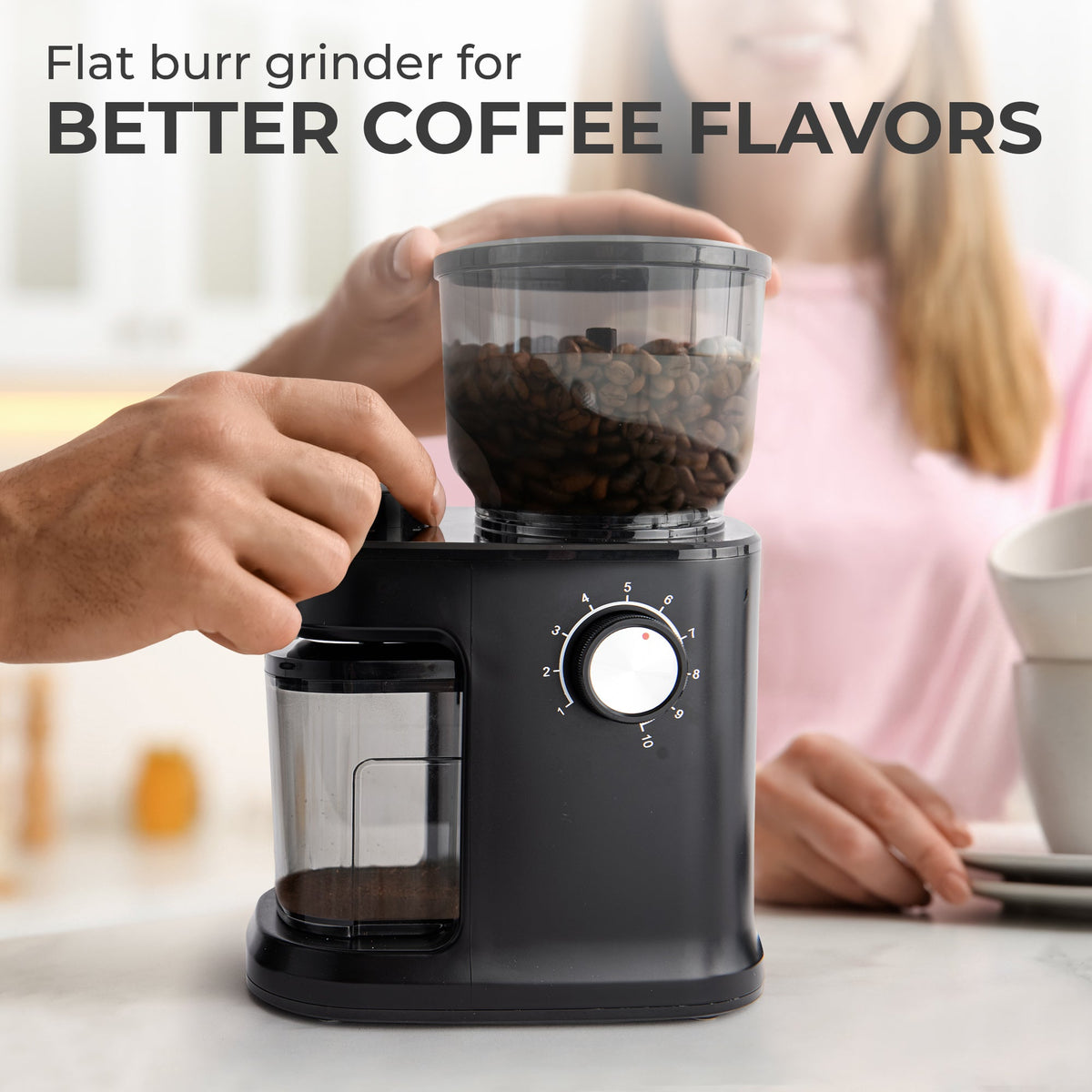 Flat Burr Coffee Grinder – 10 Grind Settings
