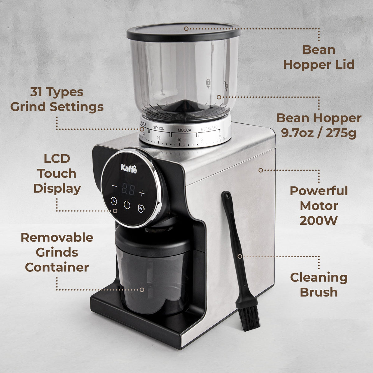 Digital Conical Burr Coffee Grinder – 30 Grind Settings