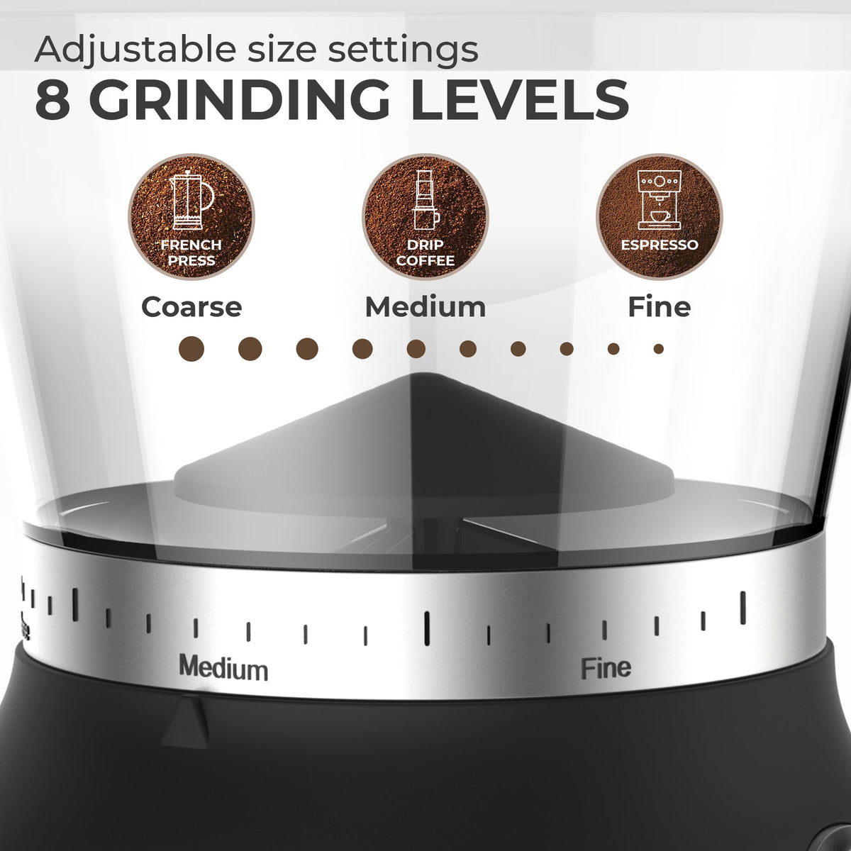 Compact Conical Burr Coffee Grinder – 25 Grind Settings