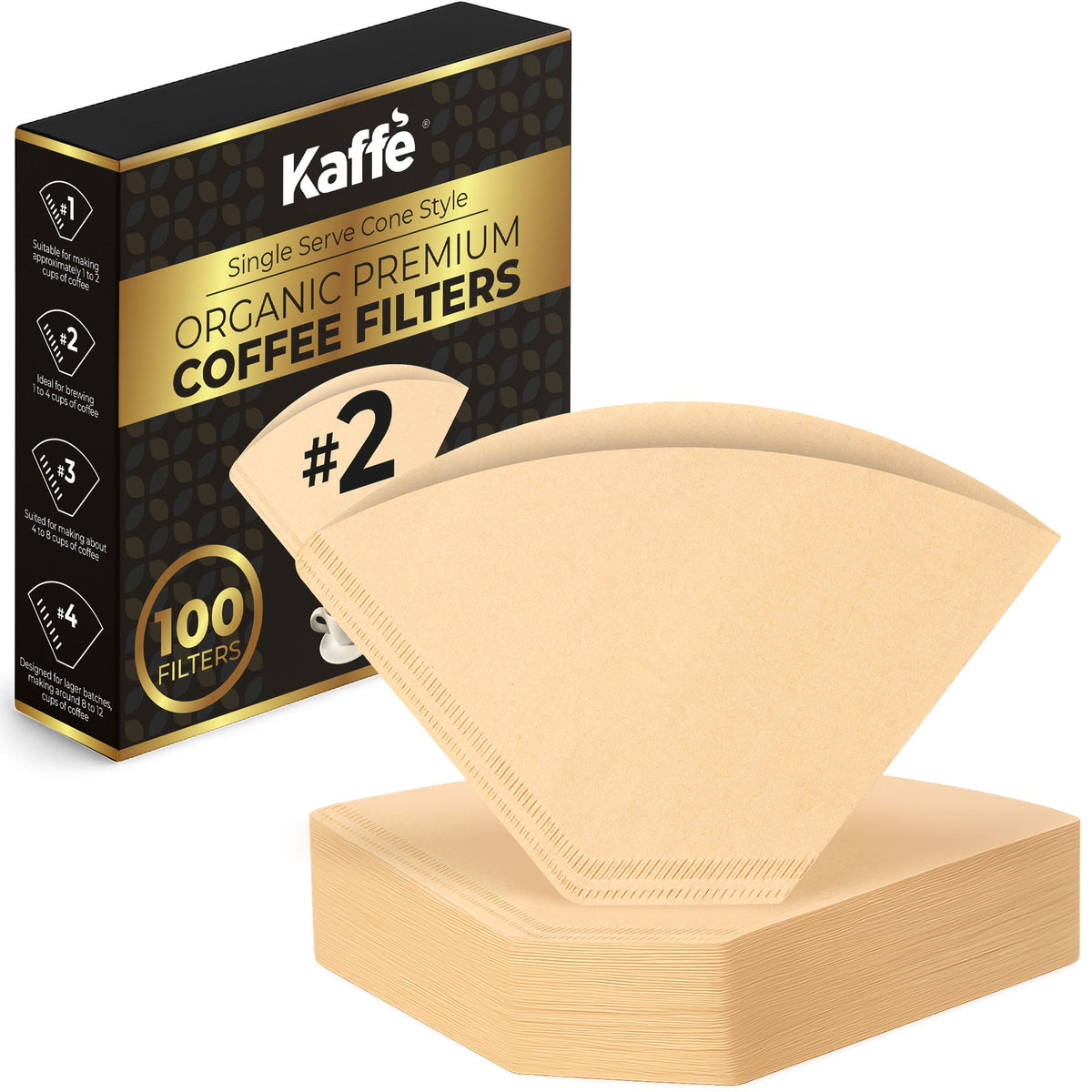 Natural Brown Unbleached #2 Cone Coffee Filters – 100 Count