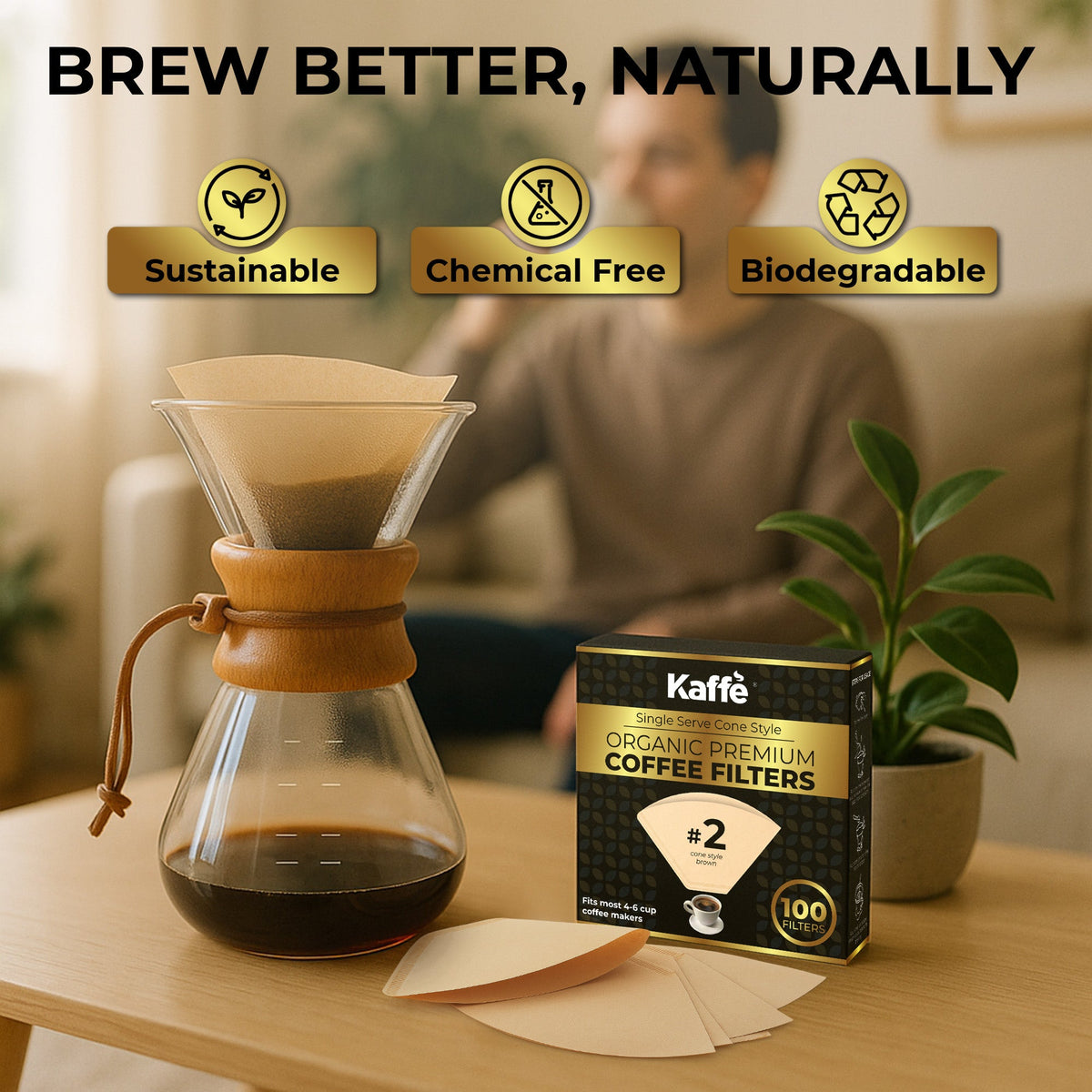 Natural Brown Unbleached #2 Cone Coffee Filters – 100 Count
