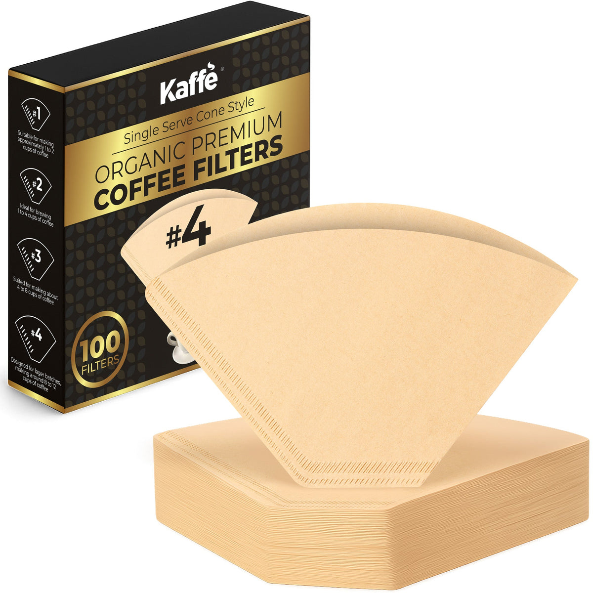 Natural Brown Unbleached #4 Cone Coffee Filters – 100 Count