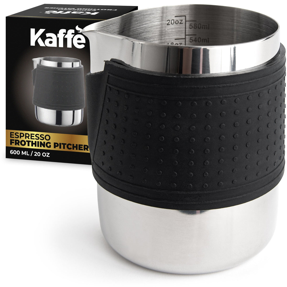 Stainless Steel Milk Frothing Pitcher with Silicone Grip – 20 oz (600 ml)