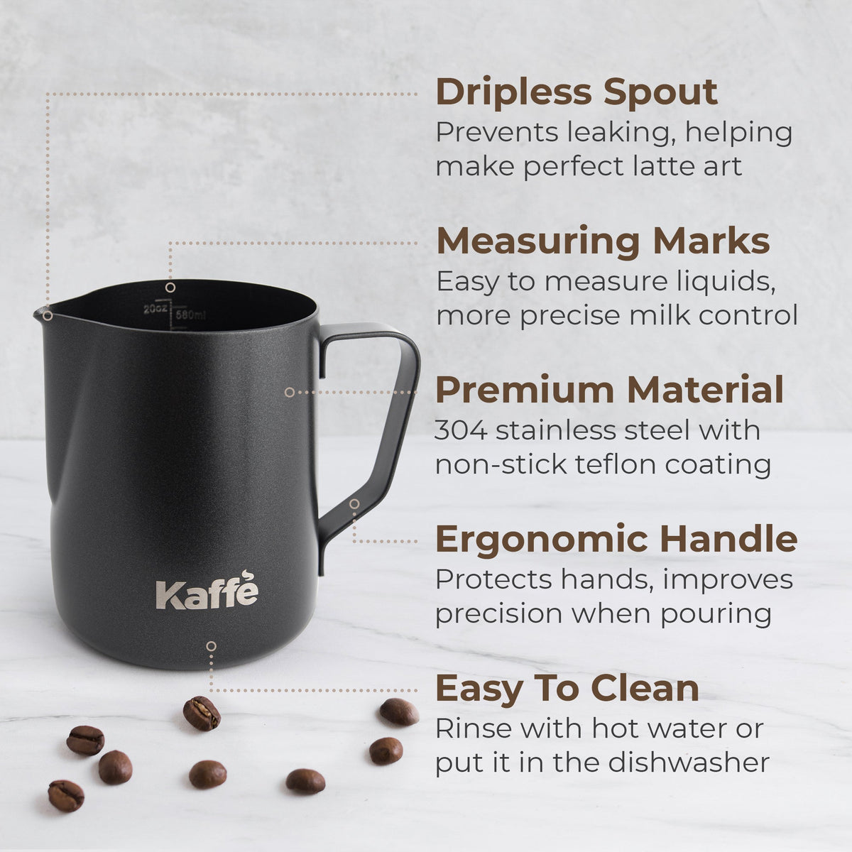 Chrome-Finish Stainless Steel Milk Frothing Pitcher – 20 oz (600 ml)