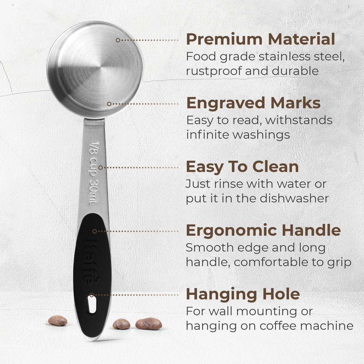 Stainless Steel Coffee Scoop with Silicone Handle – 2 Tablespoons (1/8 Cup)