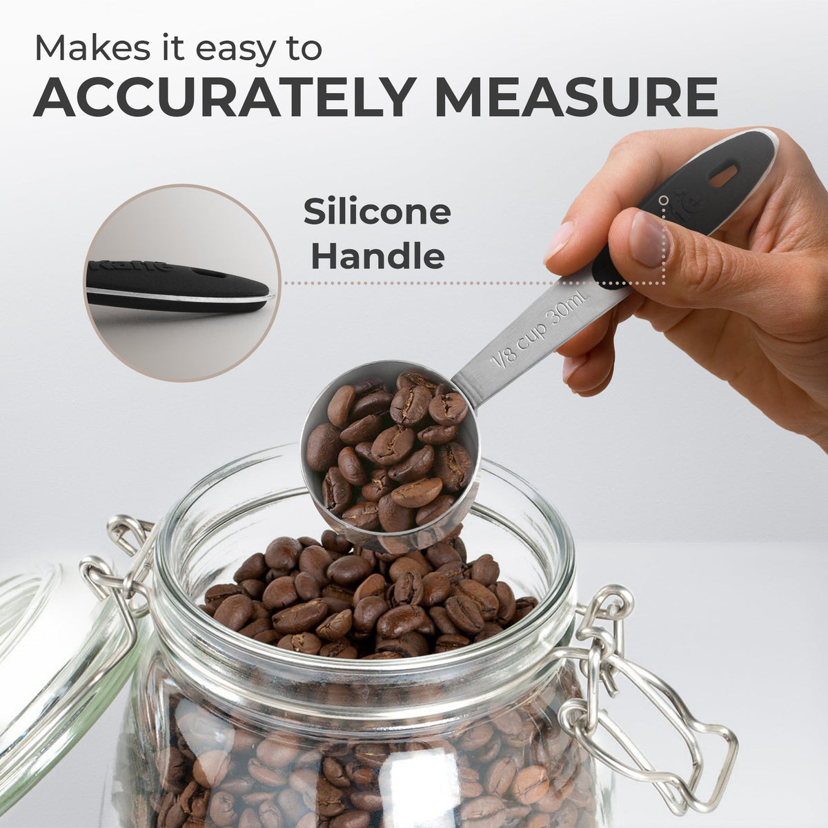 Stainless Steel Coffee Scoop with Silicone Handle – 2 Tablespoons (1/8 Cup)