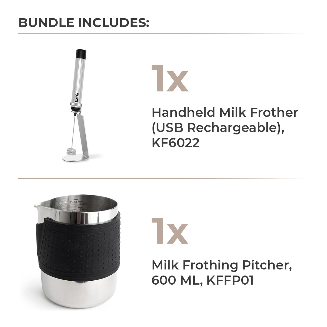 Frothing Basics Kit – Handheld Milk Frother & 20 oz Frothing Pitcher