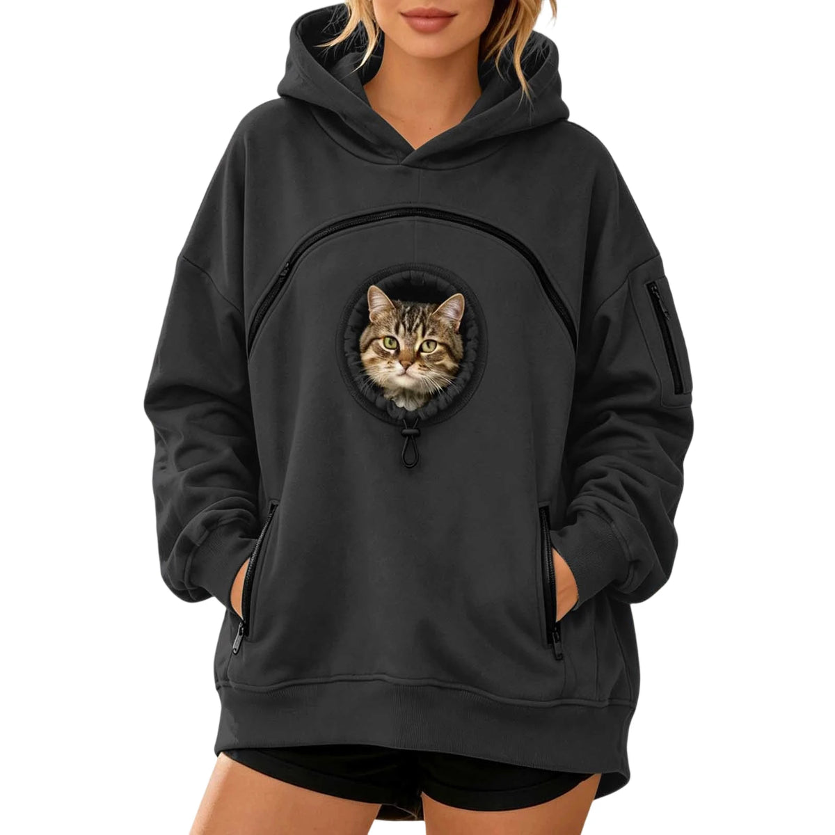 Women's Pet Pouch Hoodie with Zip-Front Pocket