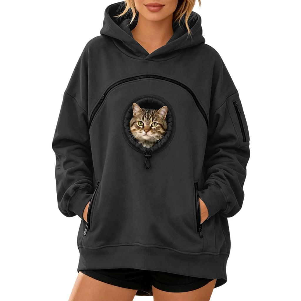 Women's Pet Pouch Hoodie with Zip-Front Pocket