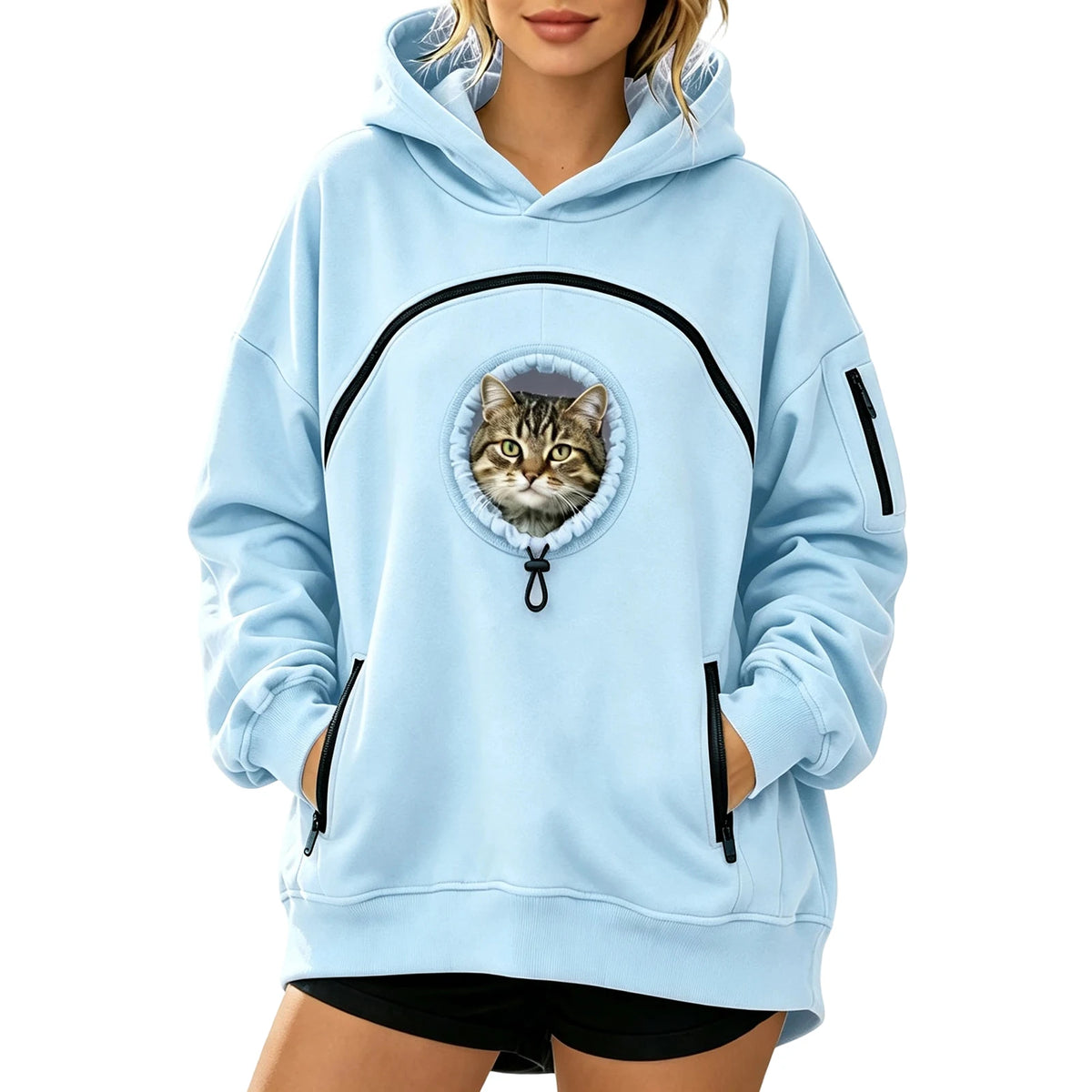 Women's Pet Pouch Hoodie with Zip-Front Pocket
