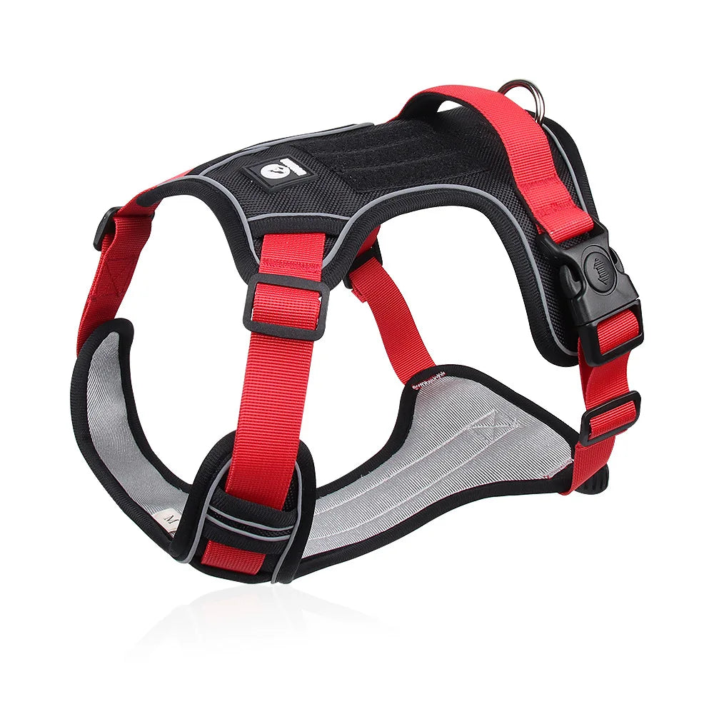 Heavy-Duty Adjustable Dog Harness with Reflective Trim & Front Handle — S to XL