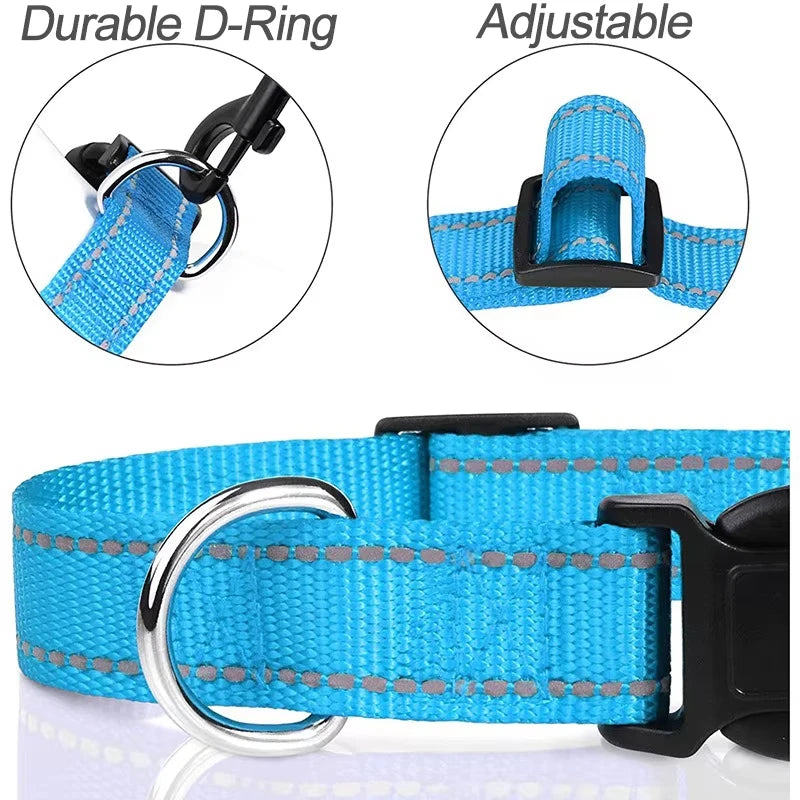 Nylon Dog Collar with Reflective Stitching — 11 Colors, XS–XL