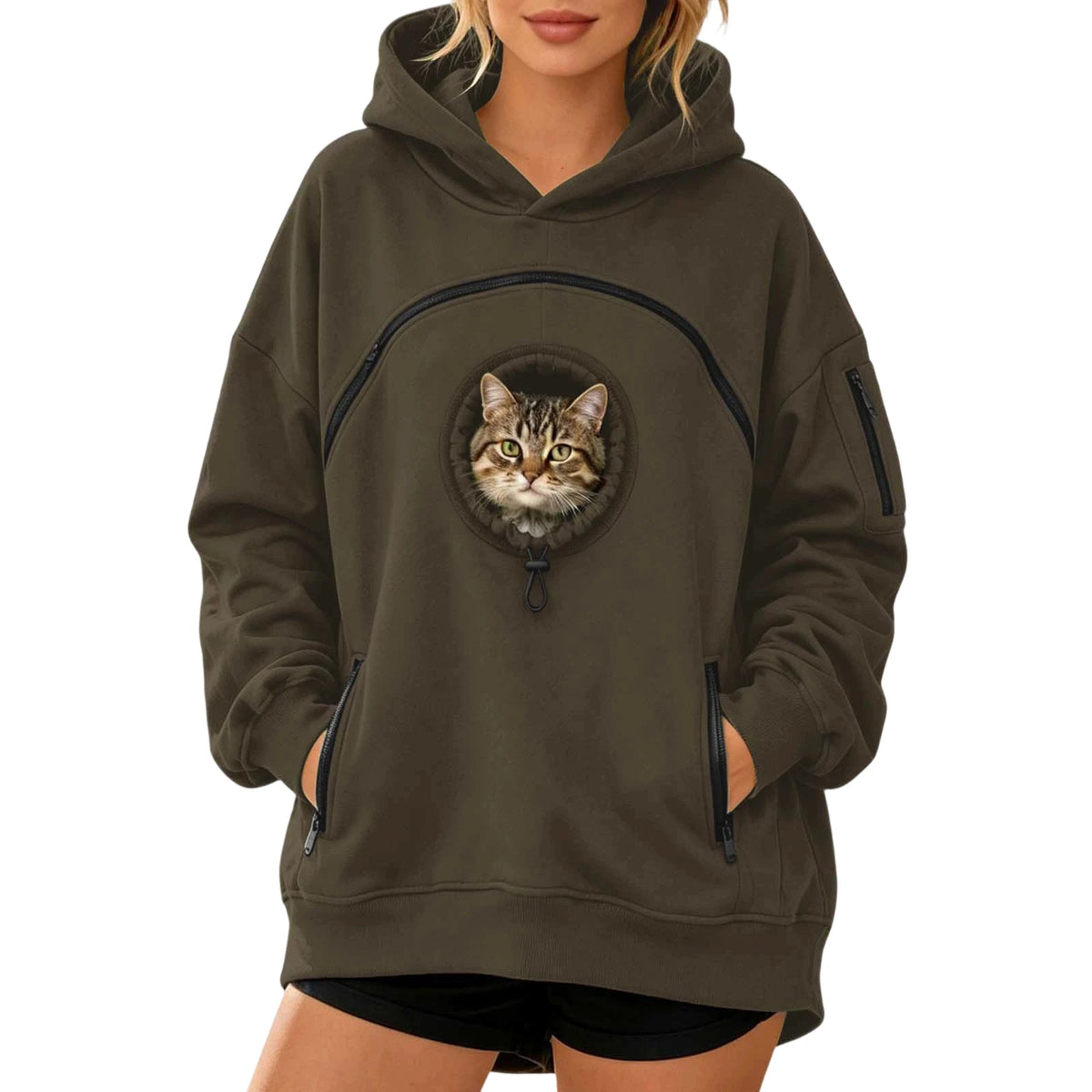 Women's Pet Pouch Hoodie with Zip-Front Pocket