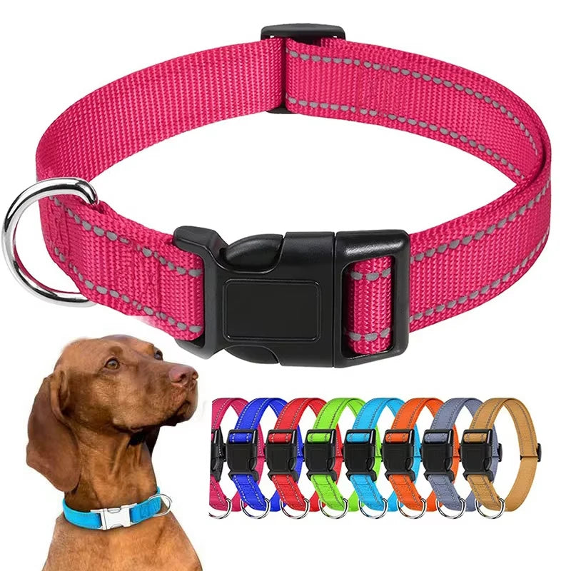 Nylon Dog Collar with Reflective Stitching — 11 Colors, XS–XL