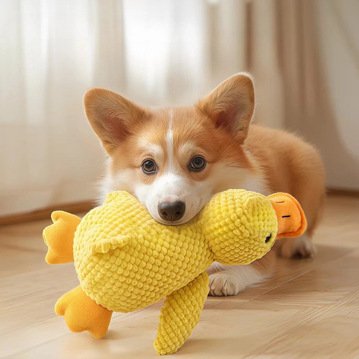 Yellow Duck Plush Squeaky Dog Toy