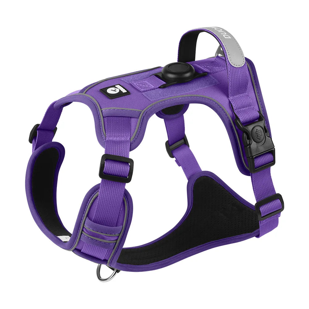 Heavy-Duty Adjustable Dog Harness with Reflective Trim & Front Handle — S to XL