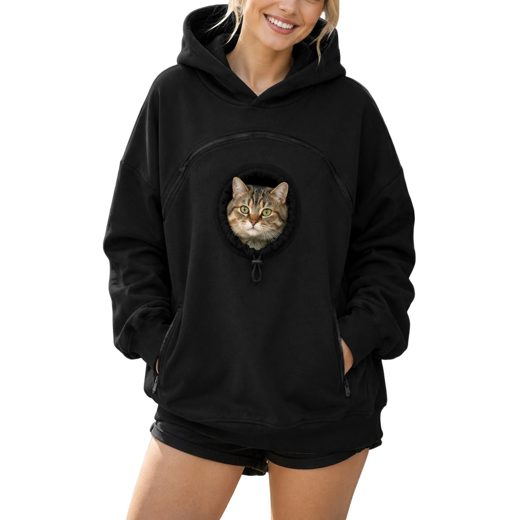 Women's Pet Pouch Hoodie with Zip-Front Pocket