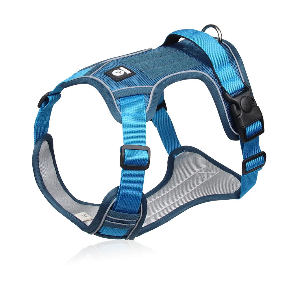 Heavy-Duty Adjustable Dog Harness with Reflective Trim & Front Handle — S to XL