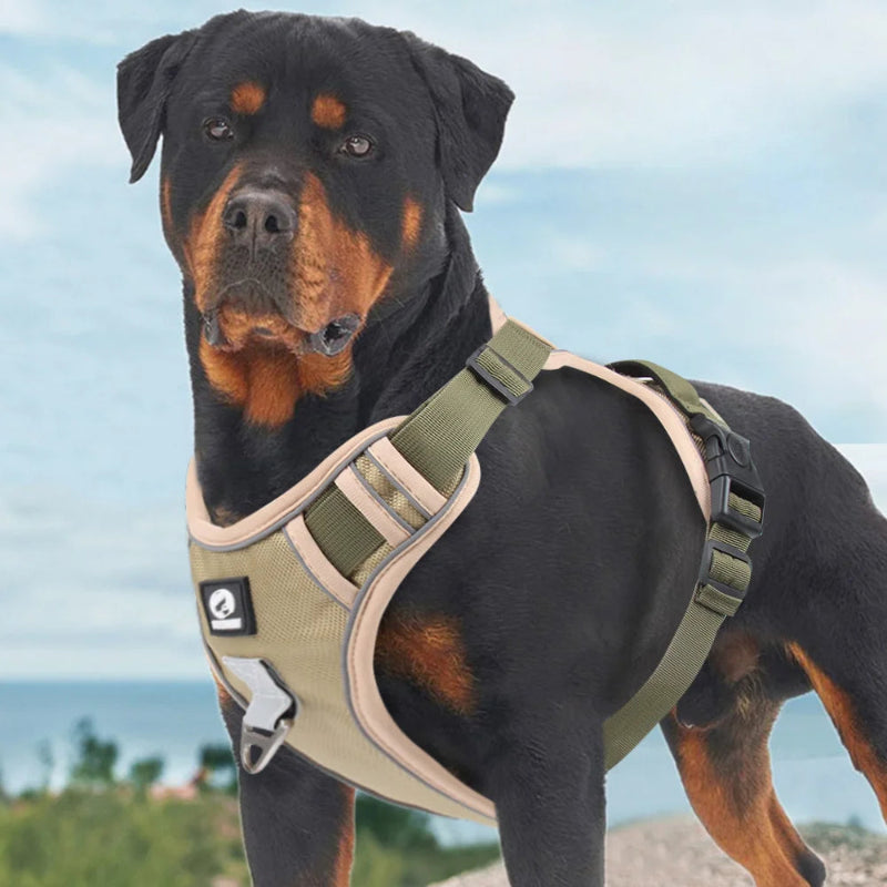Heavy-Duty Adjustable Dog Harness with Reflective Trim & Front Handle — S to XL