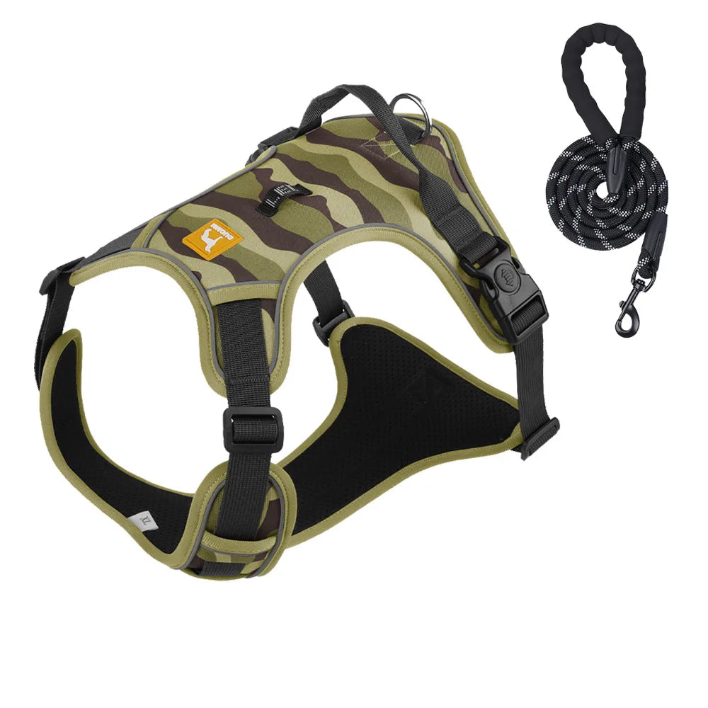 Heavy-Duty Adjustable Dog Harness with Reflective Trim & Front Handle — S to XL