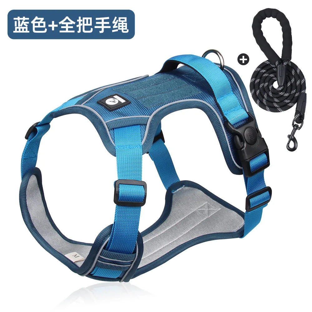 Heavy-Duty Adjustable Dog Harness with Reflective Trim & Front Handle — S to XL