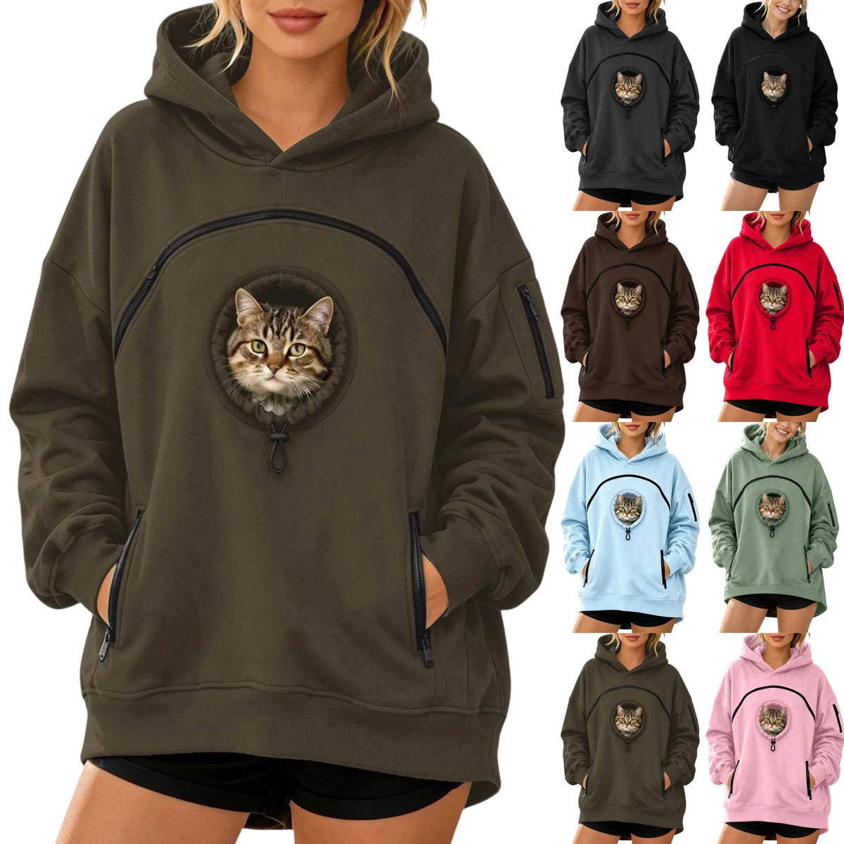 Women's Pet Pouch Hoodie with Zip-Front Pocket