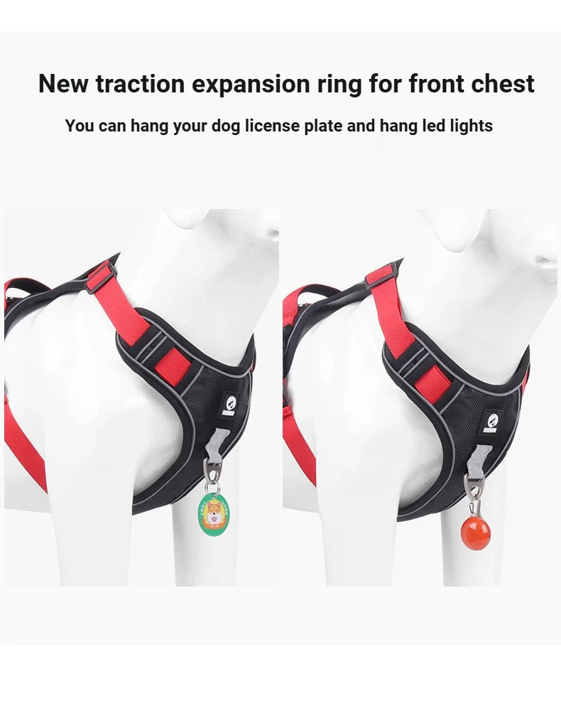Heavy-Duty Adjustable Dog Harness with Reflective Trim & Front Handle — S to XL