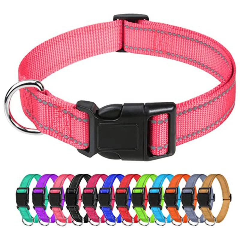 Nylon Dog Collar with Reflective Stitching — 11 Colors, XS–XL