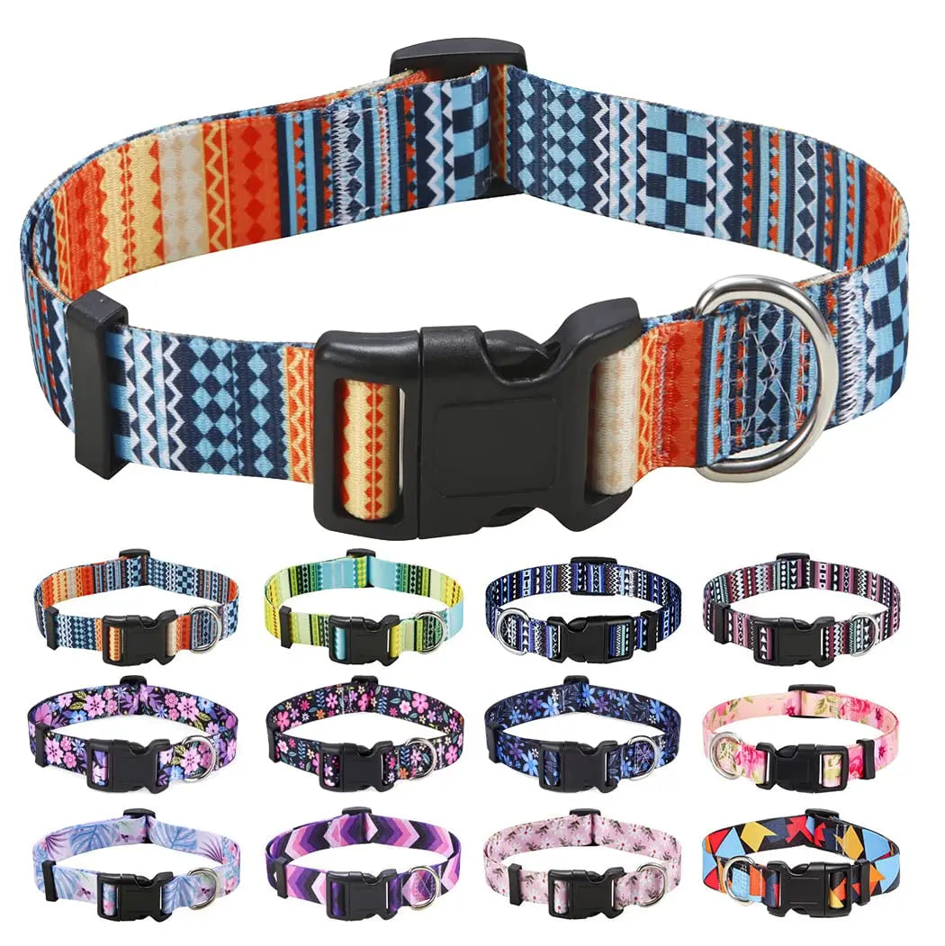Boho Tribal & Floral Print Dog Collar